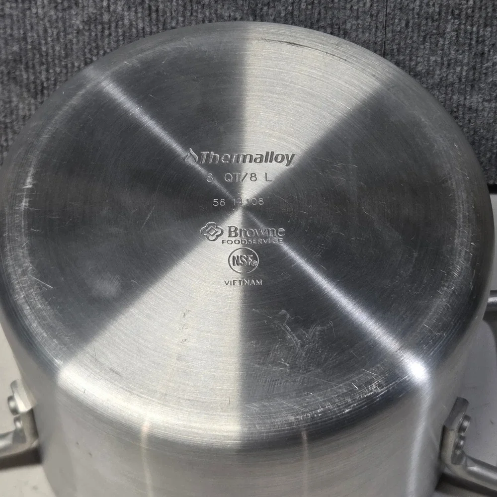Browne Thermalloy 8 QT Aluminum Stock Pot Professional Cookware 58 12108 NSF